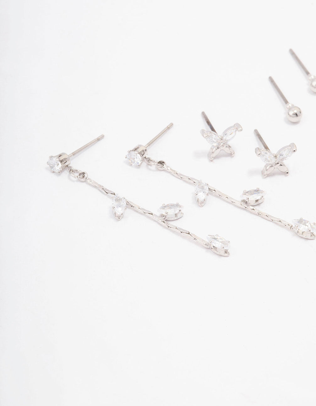 Silver Cubic Zirconia Butterfly & Petal Earring 4-Pack