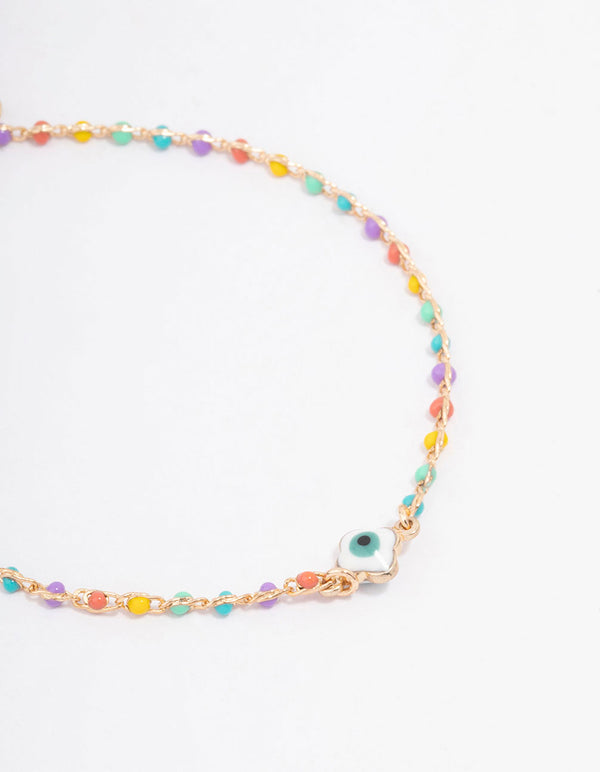 Rainbow Beaded Evil Eye Chain Bracelet