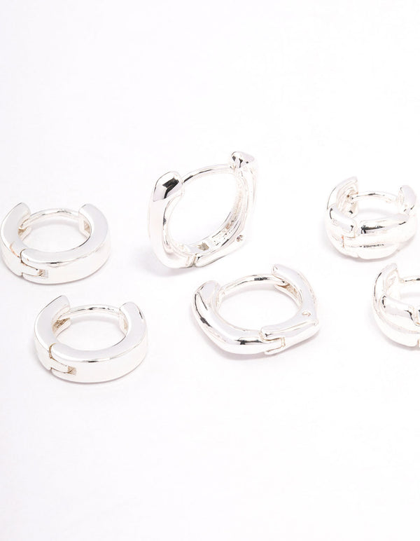 Silver Plated Brass Chunky Rope Huggie Earring 3-Pack