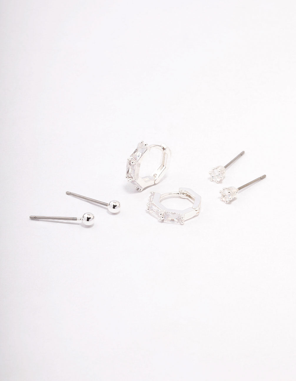 Silver Plated Brass Baguette Huggie Earring 3-Pack
