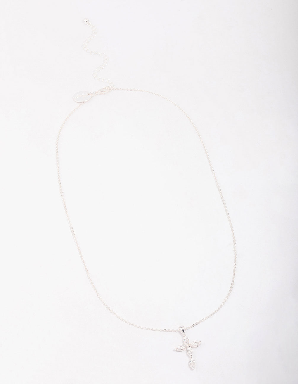 Silver Plated Brass Large Marquise Cross Pendant Necklace
