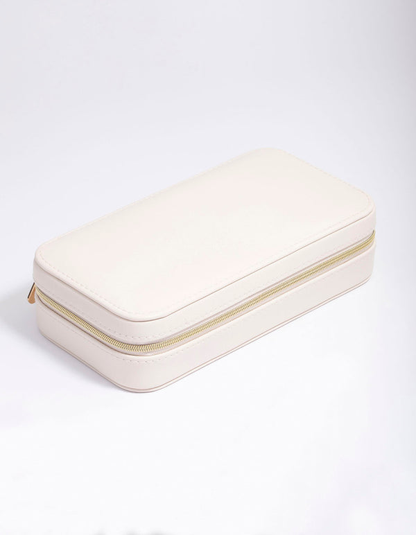 Cream PU Leather Rectangle Jewellery Box