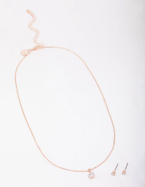 Rose Gold Round Solitaire Crystal Jewellery Set