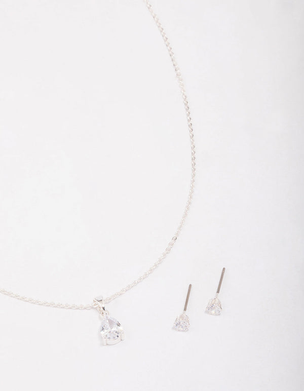 Silver Pear Drop Jewellery Set