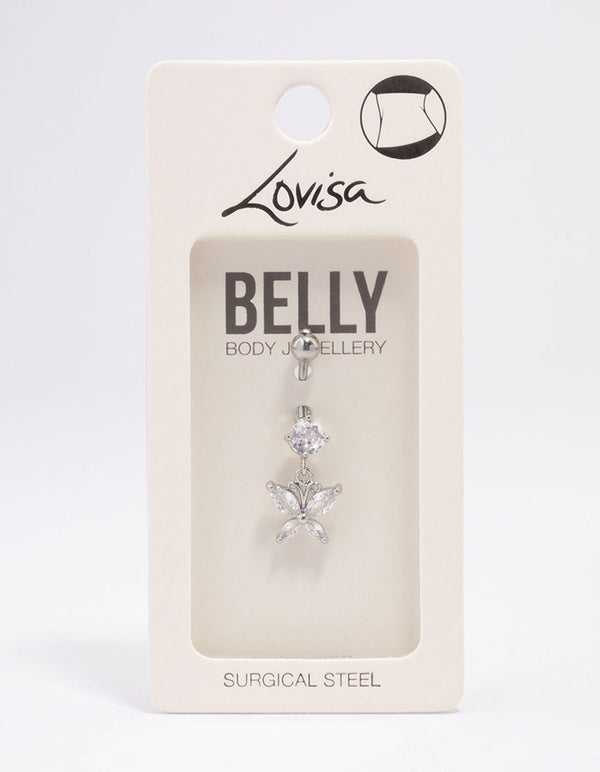 Surgical Steel Round Butterfly Drop Belly Piercing