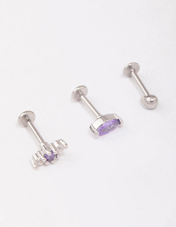 Surgical Steel Lilac Marquise Ball Flat Back 3-Pack