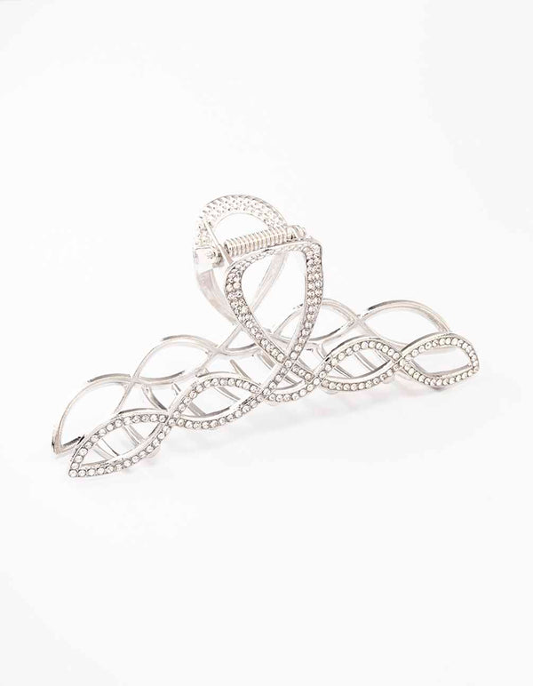 Silver Diamante Braided Twisted Hair Claw Clip