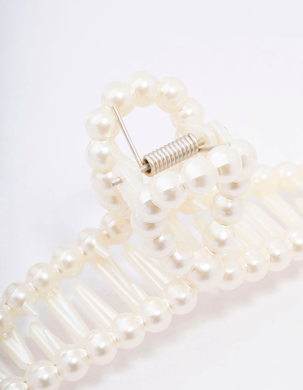 Cream Pearl Twisted Hair Claw Clip