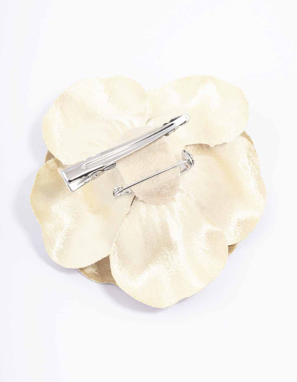 Silver Large Metallic Corsage Flower Hair Claw Clip