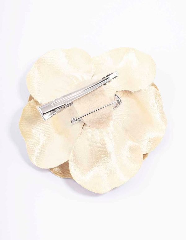 Silver Large Metallic Corsage Flower Hair Claw Clip