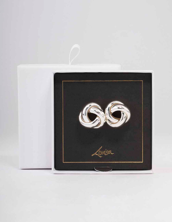 Silver Hollow Knotted Stud Earrings