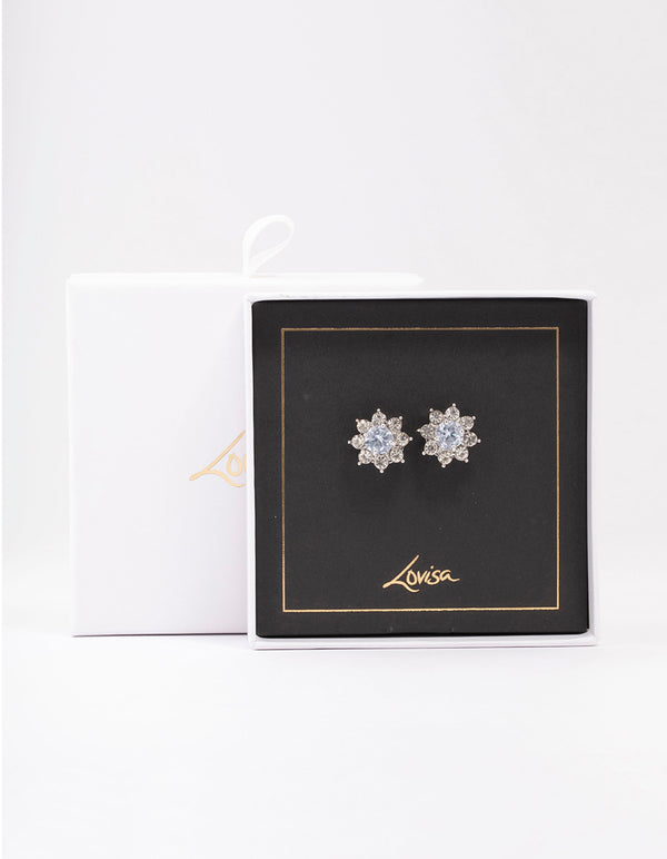 Silver Diamante Flower Stud Earrings