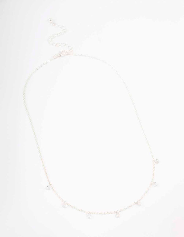 Silver Floating Diamante Droplet Necklace