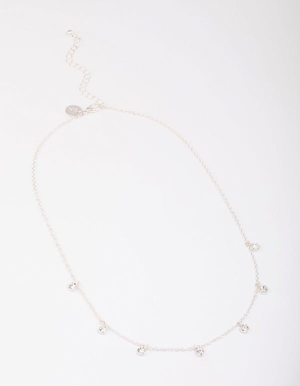 Silver Bezel Diamante Droplet Necklace