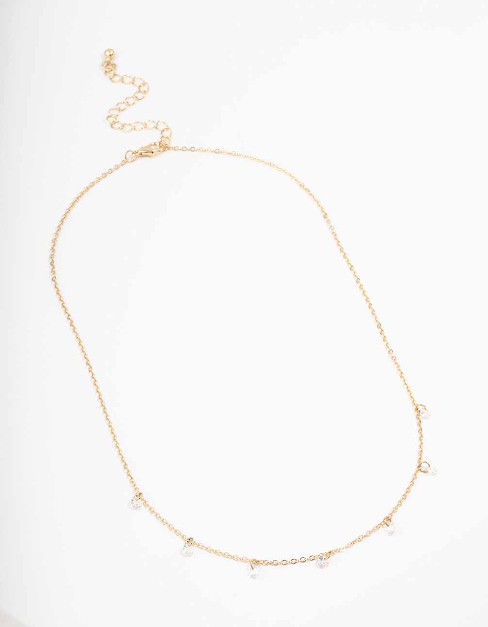 Gold Floating Diamante Droplet Necklace
