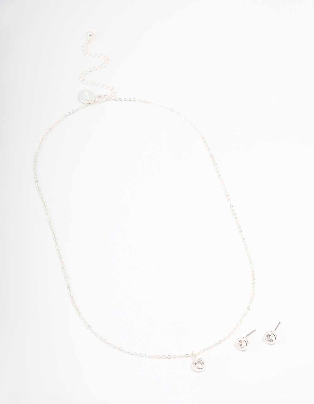Silver Bezel Diamante Jewellery Set