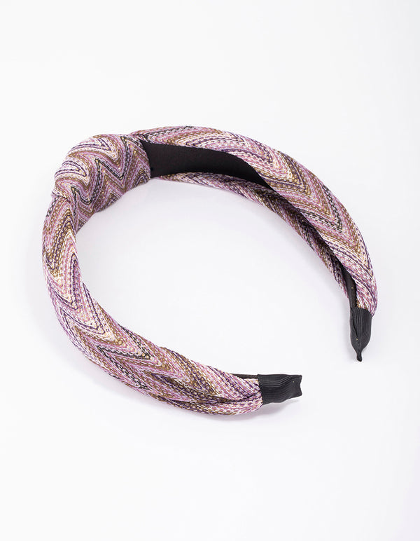 Purple Fabric Chevron Twisted Knotted Headband