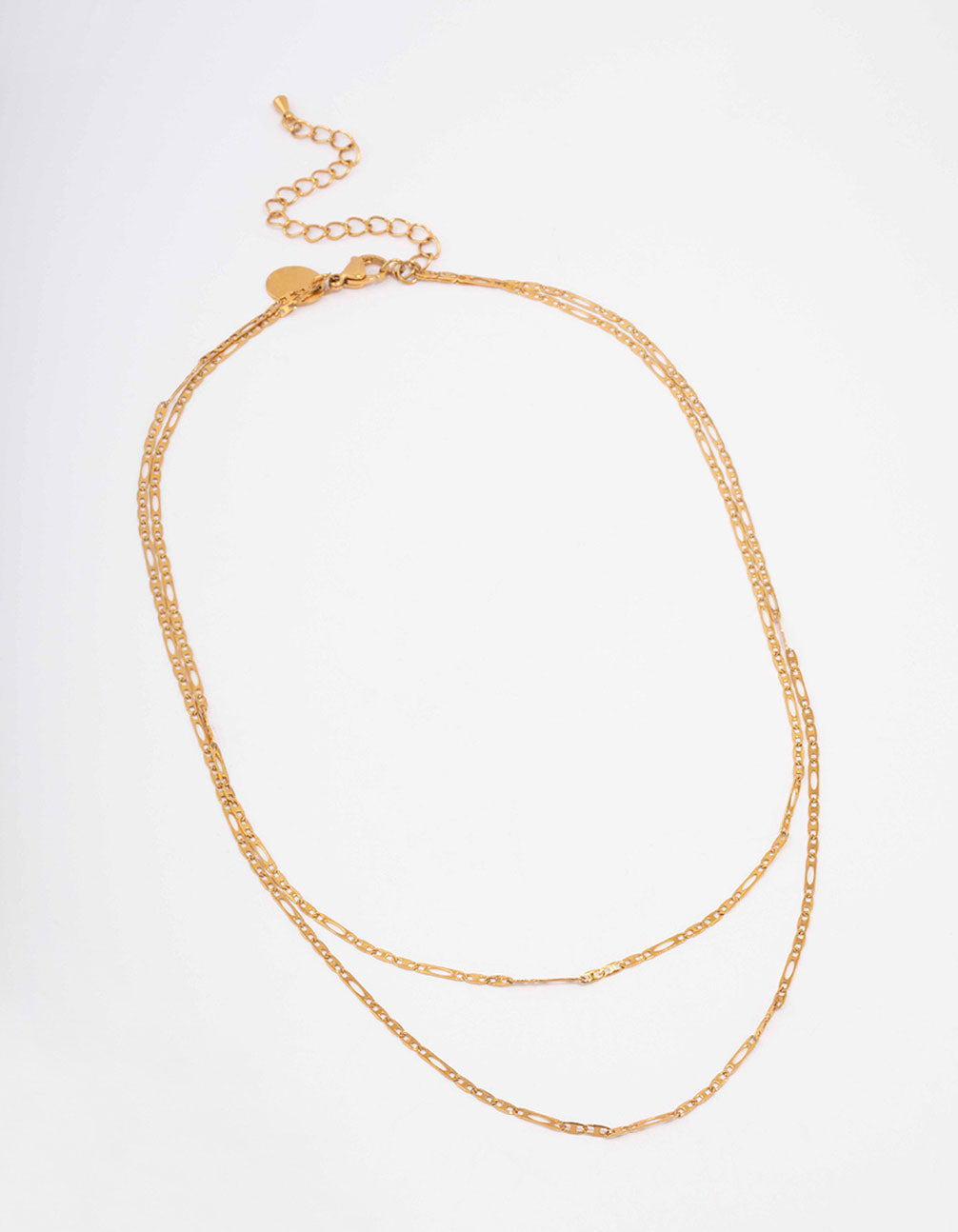 Waterproof Gold Plated Stainless Steel Figaro Double Chain Necklace