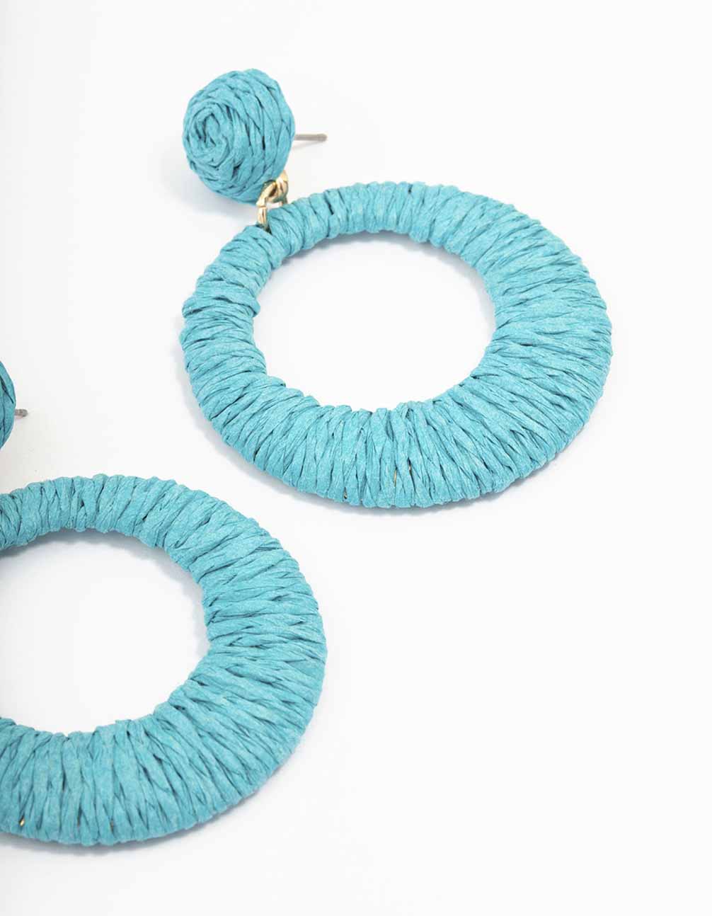 Gold Raffia Open Drop Earrings
