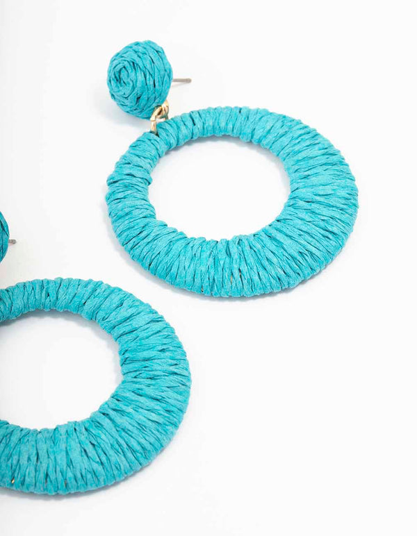 Gold Raffia Open Drop Earrings