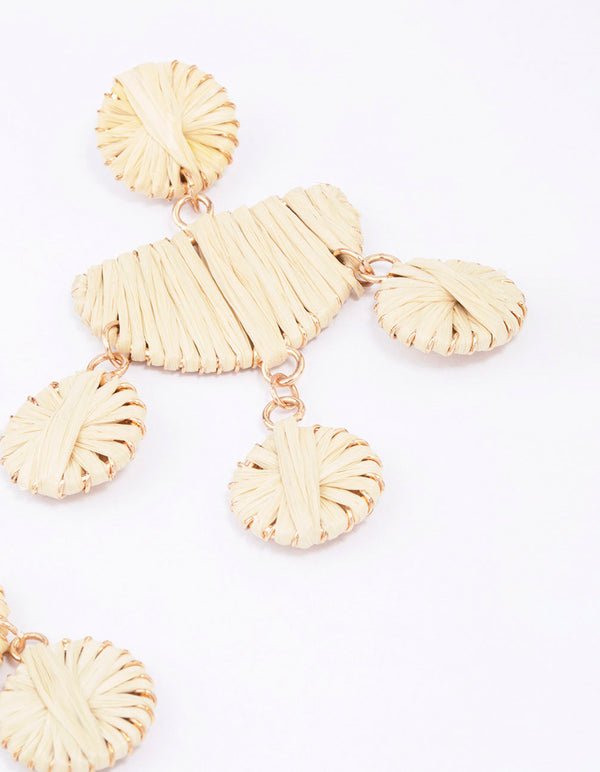 Gold Raffia Disc Drop Earrings