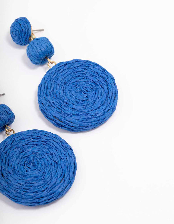 Gold Raffia Triple Disc Drop Earrings