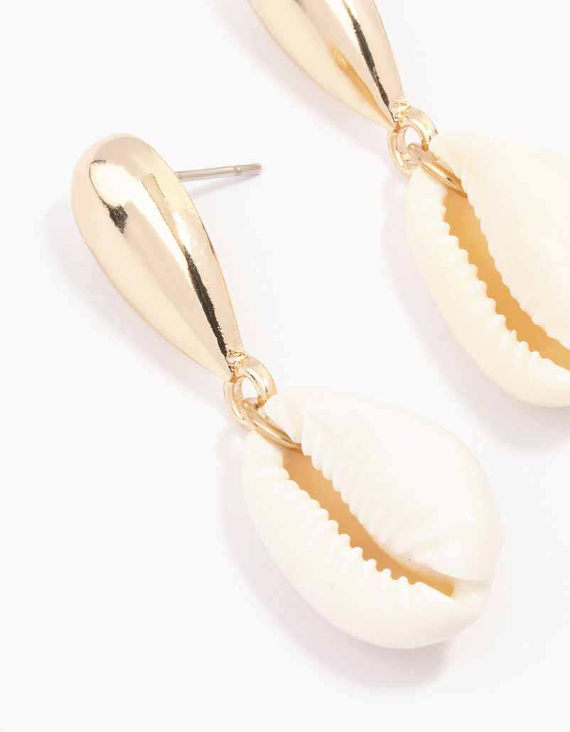 Gold Genuine Shell Textured Drop Earrings
