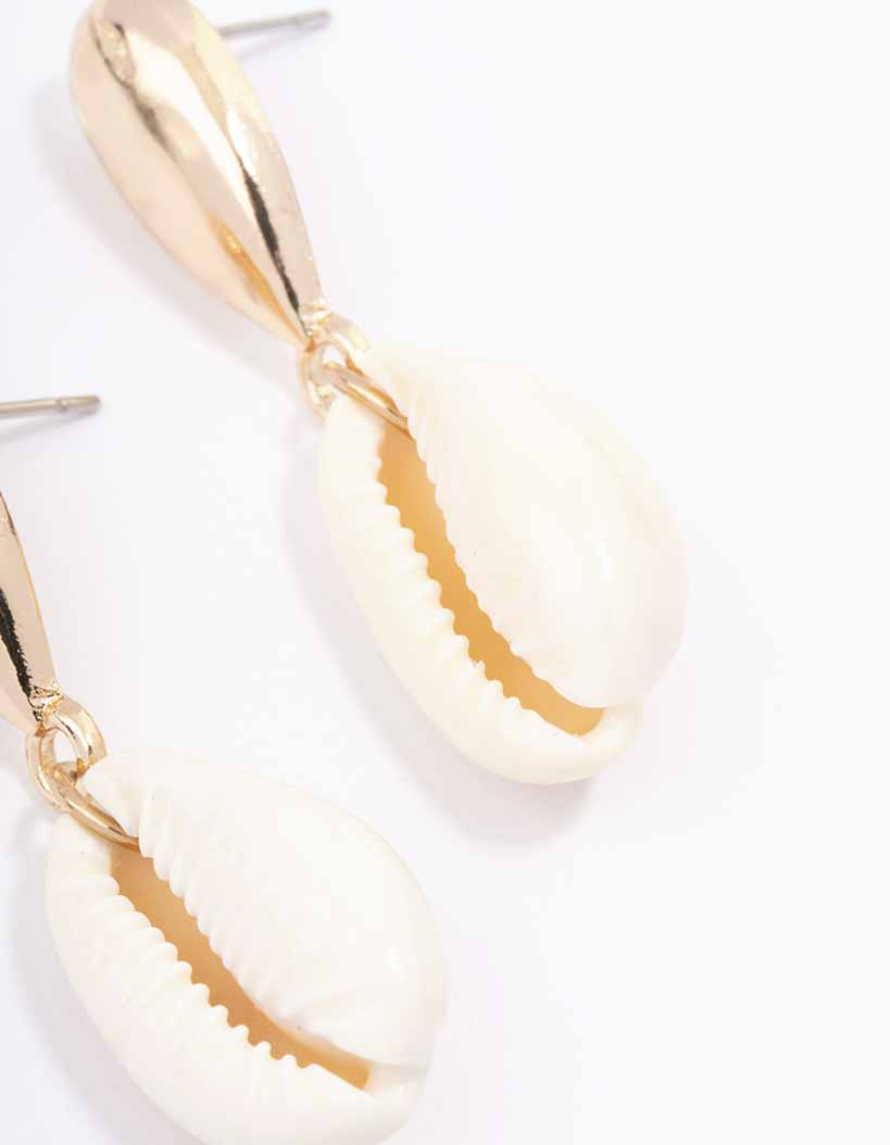 Gold Genuine Shell Textured Drop Earrings