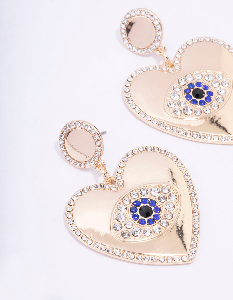 Gold Heart Diamante Eye Drop Earrings Lovisa