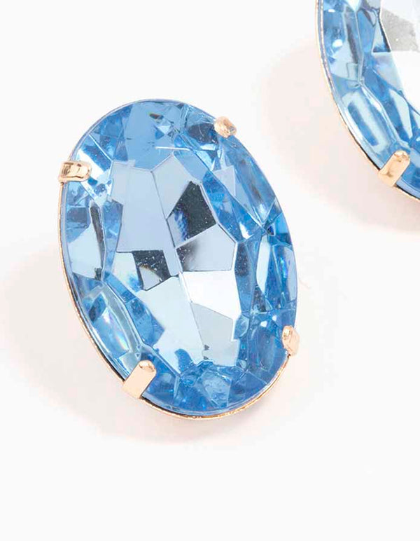 Gold Oval Stone Statement Stud Earrings