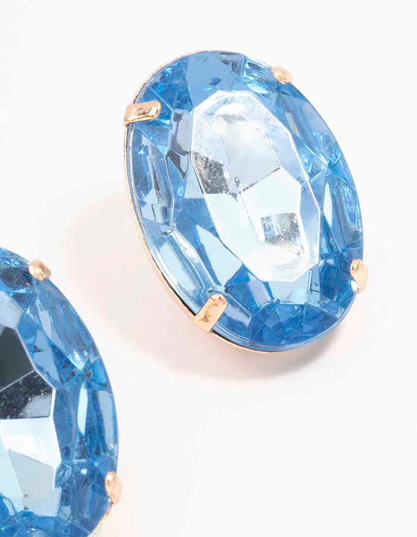 Gold Oval Stone Statement Stud Earrings