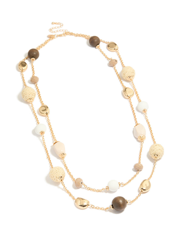 Gold Straw & Beaded Jewellery Set