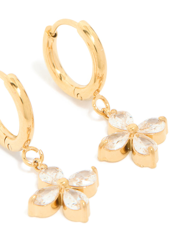 Gold Plated Surgical Steel Flower Huggie Hoop Earrings