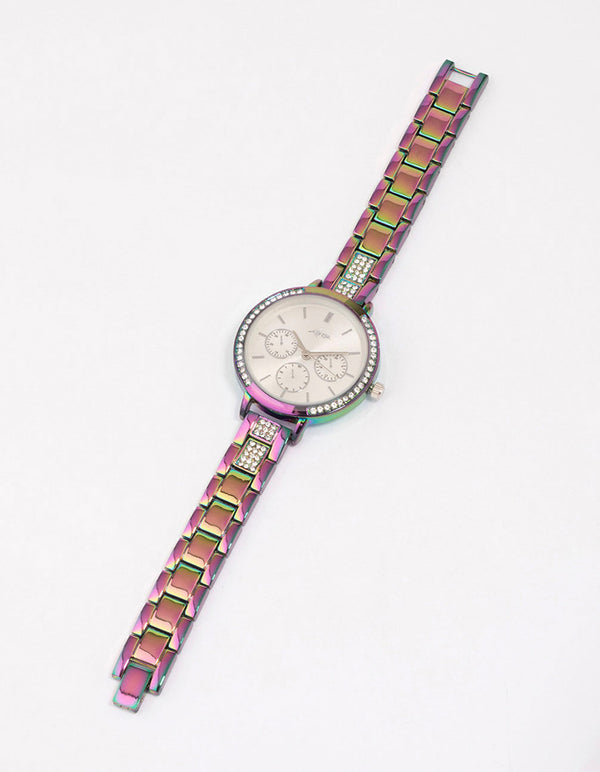 Holographic Diamante Link Watch