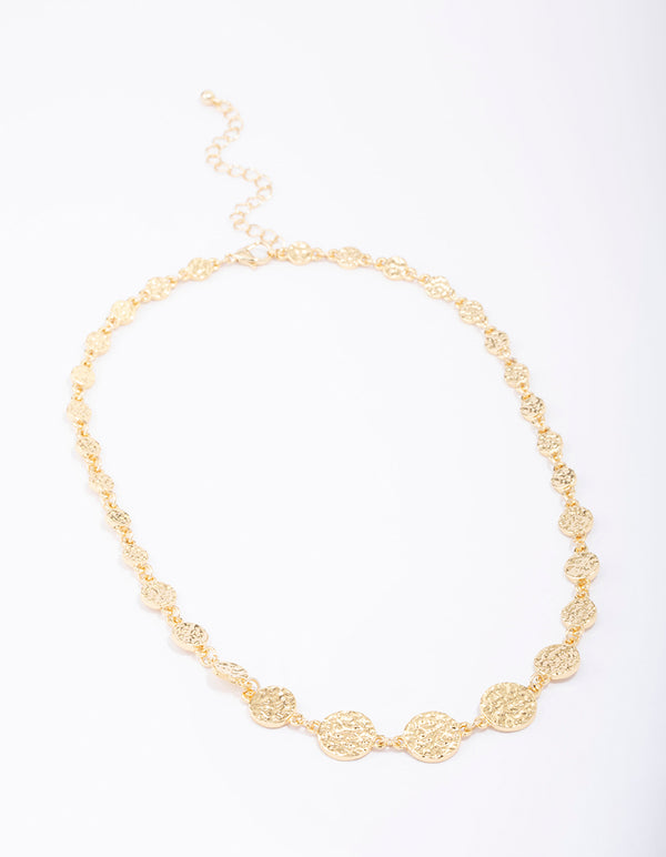 Gold Plated Hammered Disc Chain Necklace