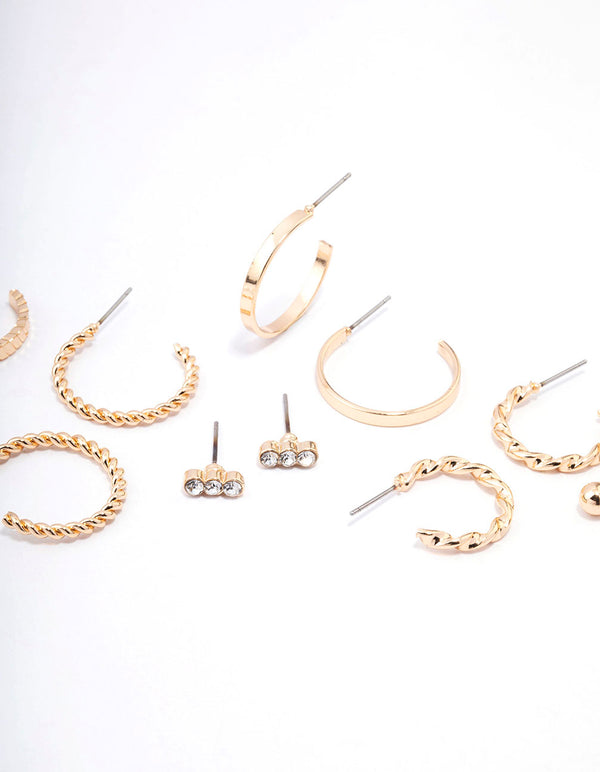 Gold Diamante & Pearl Hoop Earring 8-Pack