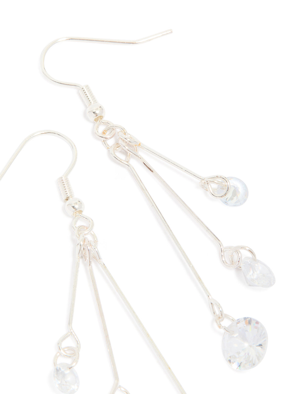 Silver Triple Chain Diamante Drop Earrings