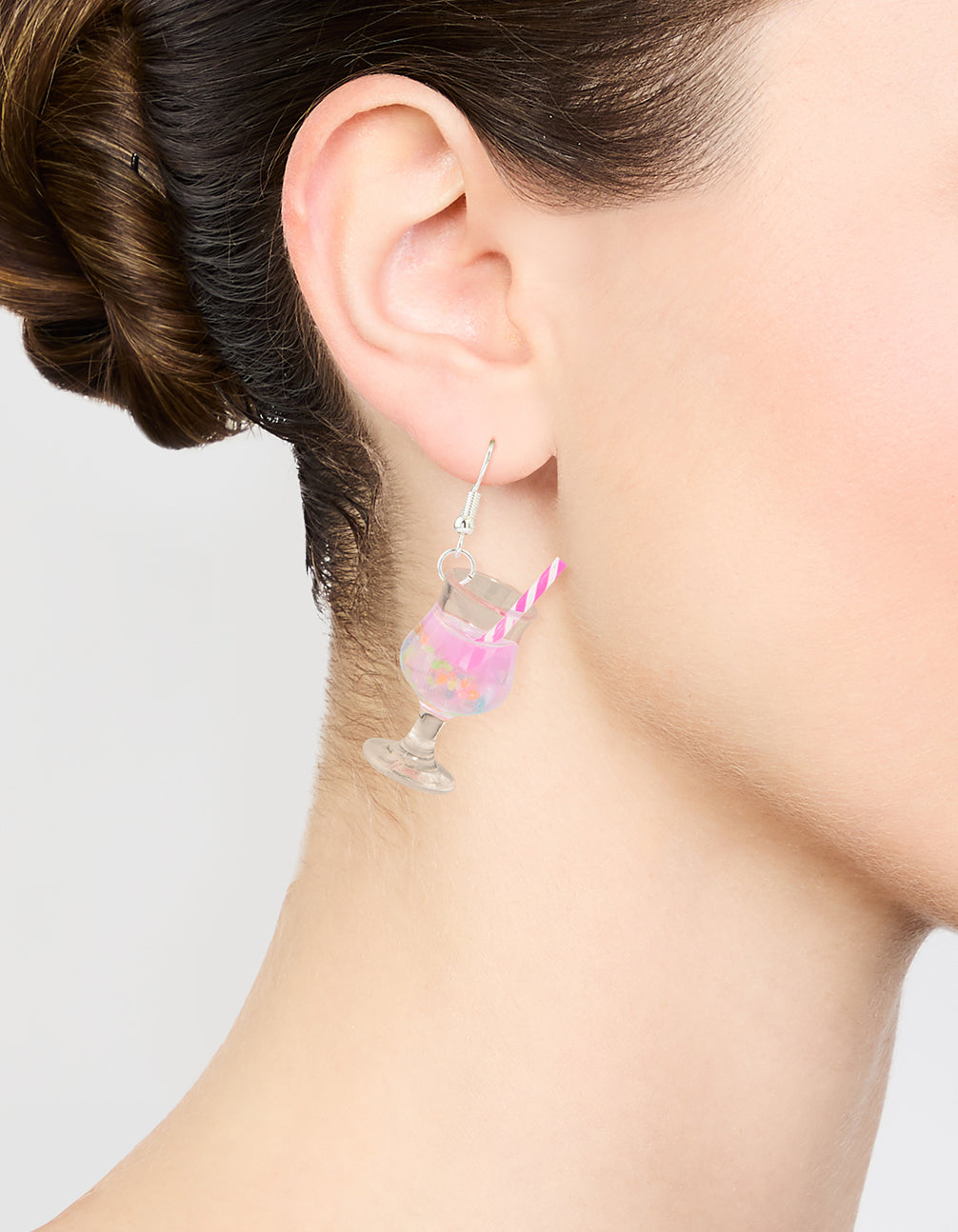 Silver Pink Cocktail Straw Drop Earrings