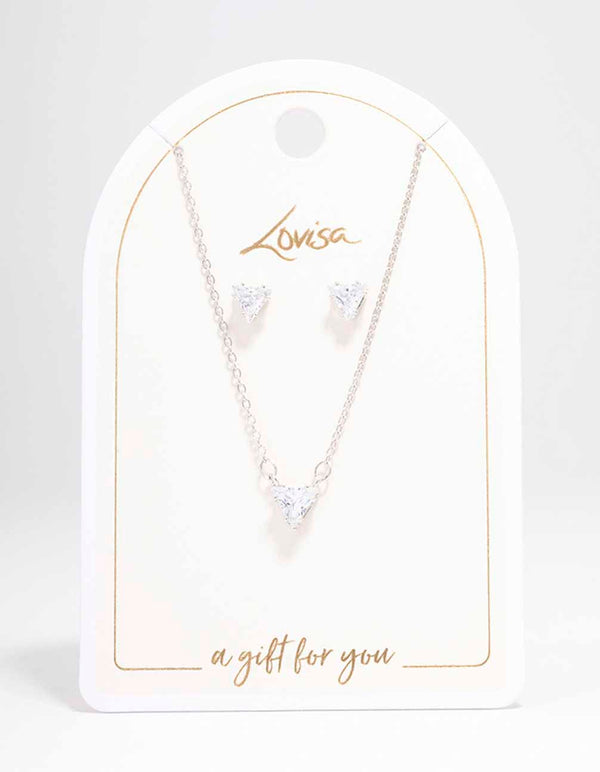 Silver Triangular Diamante Necklace & Earring Jewellery Set
