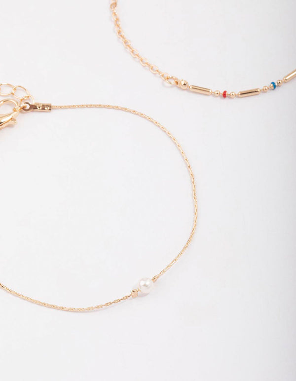 Gold Bead & Pearl Chain Bracelet Pack