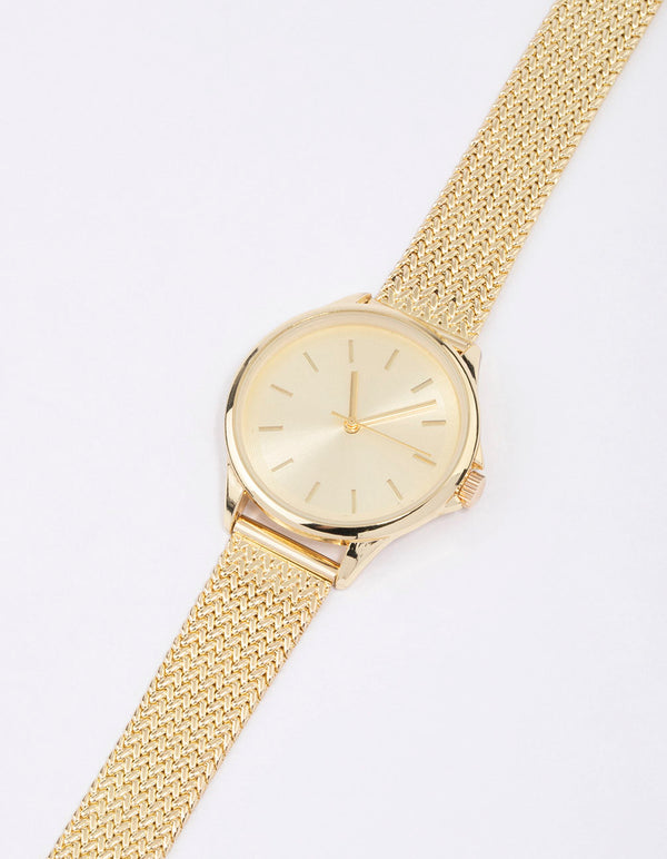 Gold Medium Simple Mesh Watch