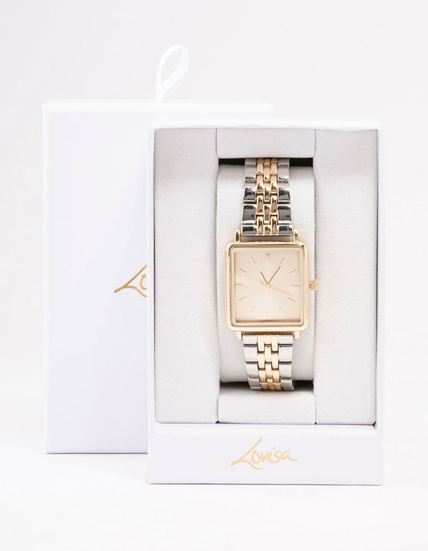 Gold & Silver Two-Toned Square Watch