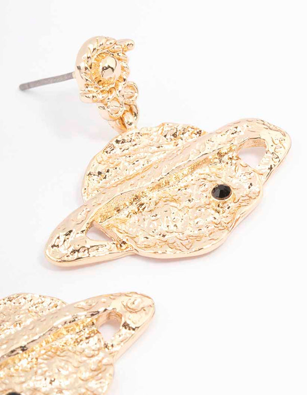 Gold Textured Molten Planet Drop Earrings