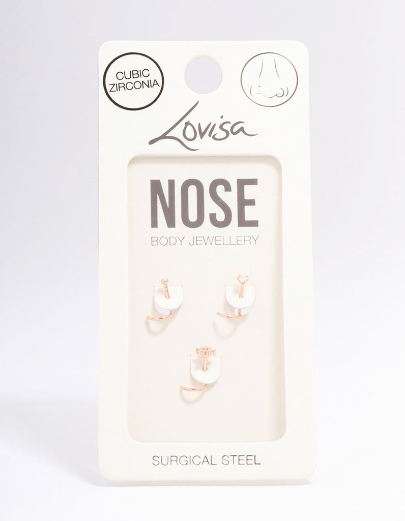 Rose Gold Plated Surgical Steel Flower Nose Piercing 3-Pack Lovisa