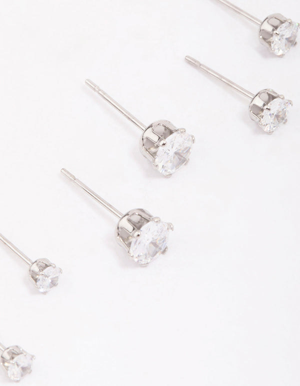 Surgical Steel Graduating Cubic Zirconia Stud Earring 3-Pack