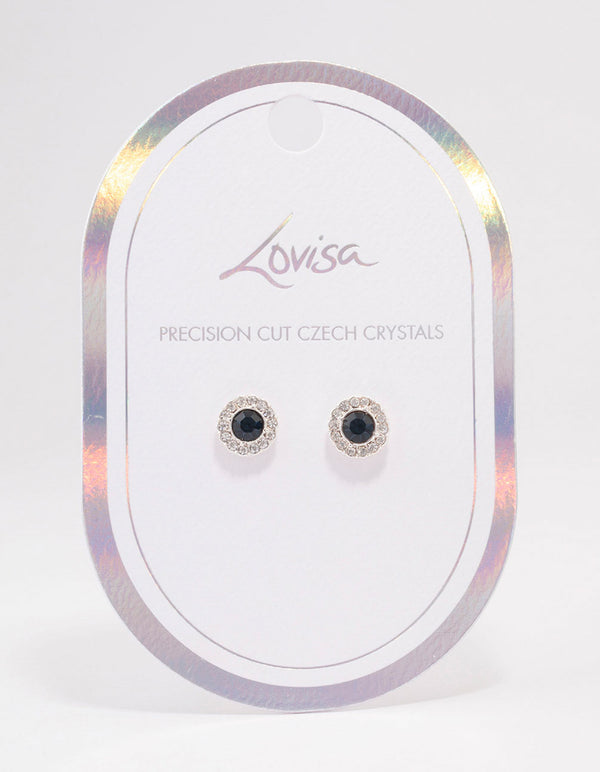 Silver Sapphire Crystal Halo Stud Earrings