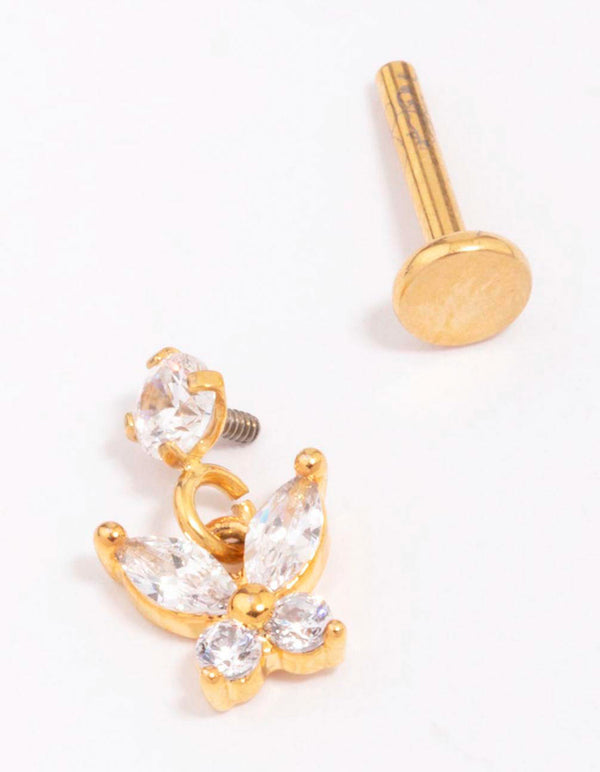 Gold Plated Titanium Cubic Zirconia Butterfly Drop Earring