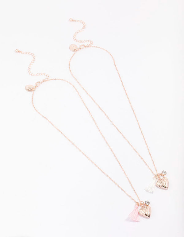 Kids Rose Gold Tassel Heart Locket Pendant Necklace Pack