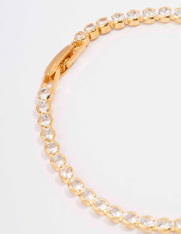 Gold Plated Brass Single Classic Tennis Bracelet