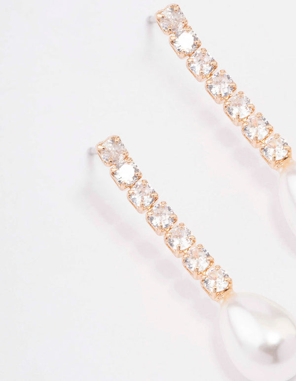 Gold Cubic Zirconia Pearl Drop Earrings